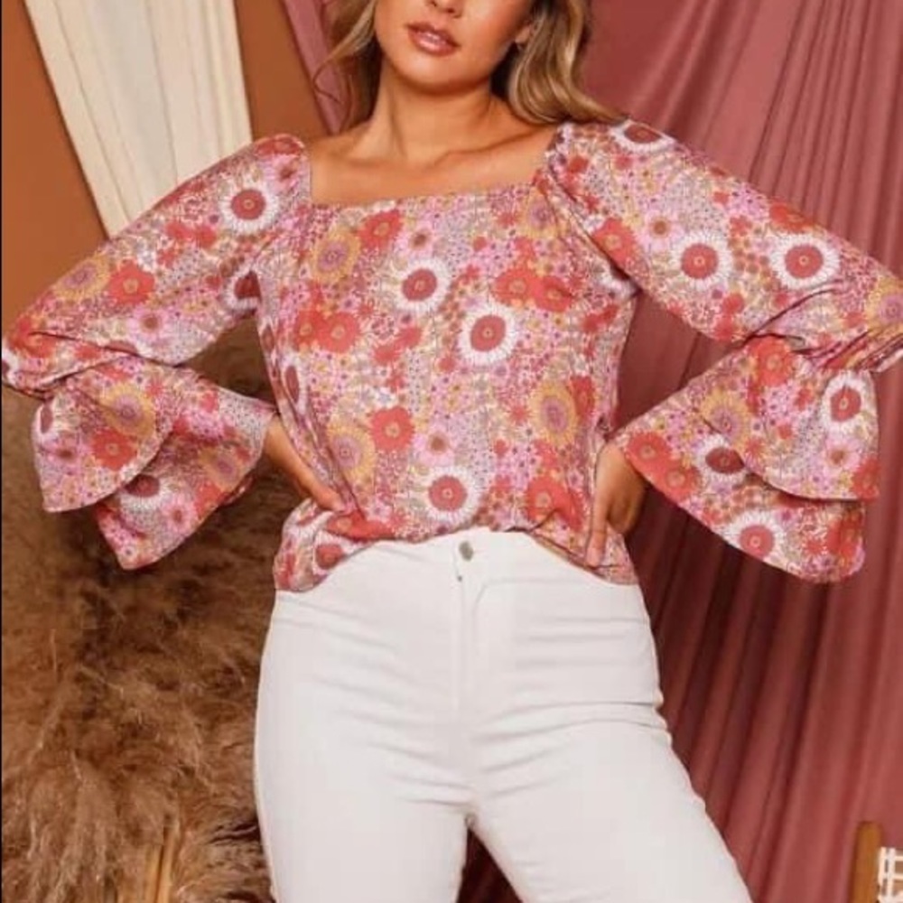 Peach love floral bell top